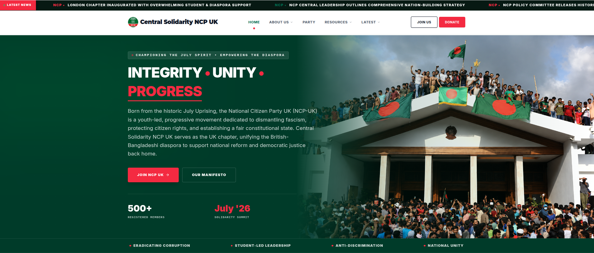 Central Solidarity NCP UK project preview from Md Rifath's developer portfolio